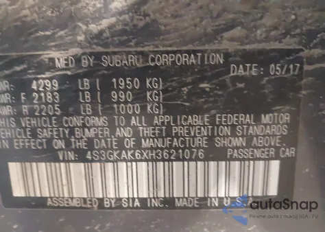 2017 Subaru Impreza 2.0I Sport из США, поврежденный, VIN 4S3GKAK6XH3621076